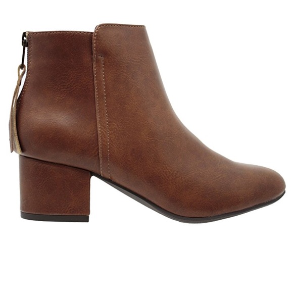 Cognac Back Zipper Block Heel Booties - Picture 6 of 8